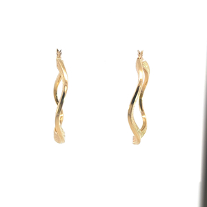 Ladies 14k Greek Key Wavy Hoop Earrings