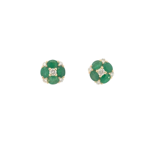 14K YELLOW GOLD STUD EARRINGS WITH EMERALDS AND DIAMONDS