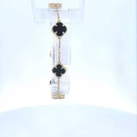 14k Rolo Link with Onyx Clovers, 8 inch, 4.3g