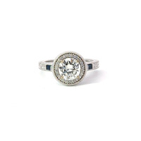 14K Halo Diamond & Sapphire Engagement Ring 