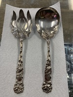 Alvin Sterling  Bridal Rose Large 9 Inch Serving Spoon & Trident Fork - PPS KN