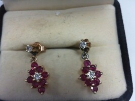 Ruby & Diamond Dangle Earrings - 14k