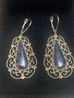 Dark Fire Opal Dangle Earrings - 2" x 1" -14K - PPSKN
