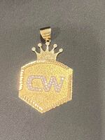  CW Initials Crown Queen Charm Pendant 18k Yellow Gold