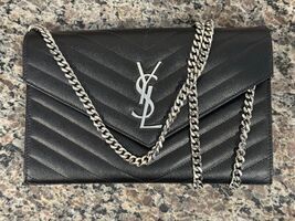 YSL Yves Saint Laurent Crossbody Chain Wallet Black Silver Chain - VWG 322063