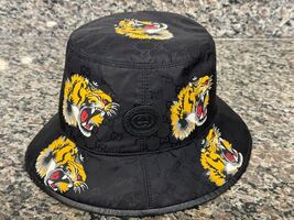 Gucci Dive Tiger Black Bucket Hat GG Web Nylon VERY RARE AUTHENTIC - VWG 327542
