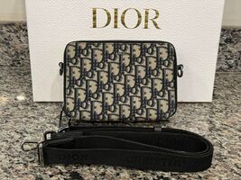 Christian Dior Double Zip Crossbody Bag Oblique Canvas Pouch w/ Strap VWG 327754