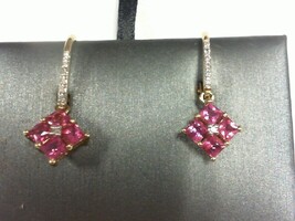 Pink Stone & Diamond Chip Lever Back Earrings 14K - PPSKN