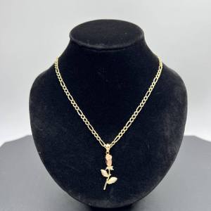 22" 10K Gold Figaro Chain with Flower Pendant   (329851) 
