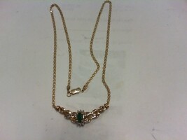 Emerald & Diamond Necklace - YG -  16 Inch - 10K - PPSKN