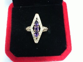 Unique Amethyst & Diamond Ring - YG - Sz 7 - 14K - PPSKN