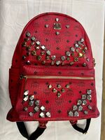 MCM Logo Pattern Studded Backpack - Red - PPS-SAL (330857)