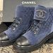 Chanel 21A Blue Black Quilted CC Chain Combat Boots Size 39.5 - VWG 331167