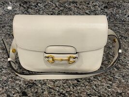 Gucci Horsebit 1955 Shoulder Bag White Cream Leather Adjustable Strap VWG 332665