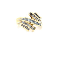  10kt Yellow Gold Channel Set Baguette Diamond Swirl Ring