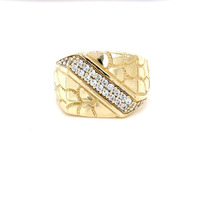  14kt Yellow Gold Nugget Ring with Two Rows of Cubic Zirconia