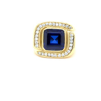  14kt Yellow Gold With Diamonds and Blue Stone