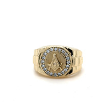  14kt Yellow Gold Masonic Ring With CZ Stones
