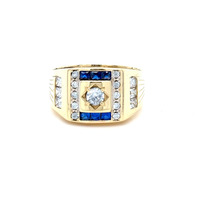  14kt Yellow Gold Ring with CZ and Blue Stones
