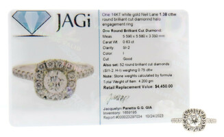 Neil Lane 1.38 cttw Round Diamond Halo Engagement Ring in 14KT White Gold SI2 