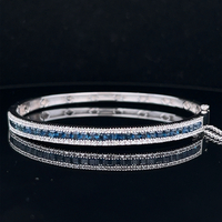  14k Diamond and Blue Sapphire Bangle Bracelet with Safety Chain