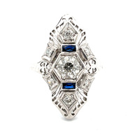 18k Art-Deco Style Diamond and Sapphire Engagement Ring 0.85tdw