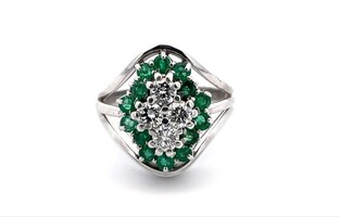  Certified 18k Emerald and Diamond Cocktail Ring 0.71tdw